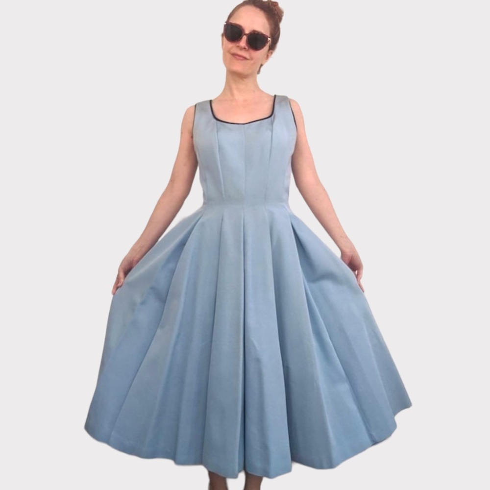 50s Blue Party Dress Vintage Sleeveless Full Skirt